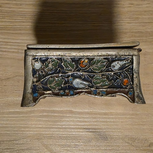 Decorative metal Cloisonné enamel box used, 10cm x 8cm
