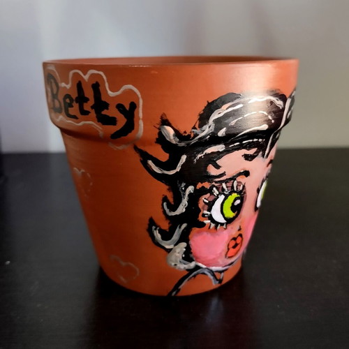 Clay flowerpot Betty Boop with handmade painting new
