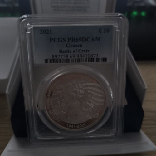 Silver coin 80 years Battle of Crete PCGS PR69CAM new