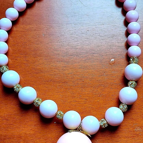 Chunky Statement Necklace like new, pink beads with gold accents