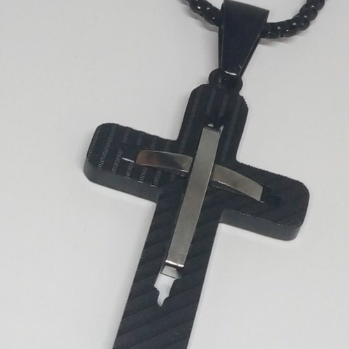 Men's Double Cross Pendant Stainless Steel New with Chain