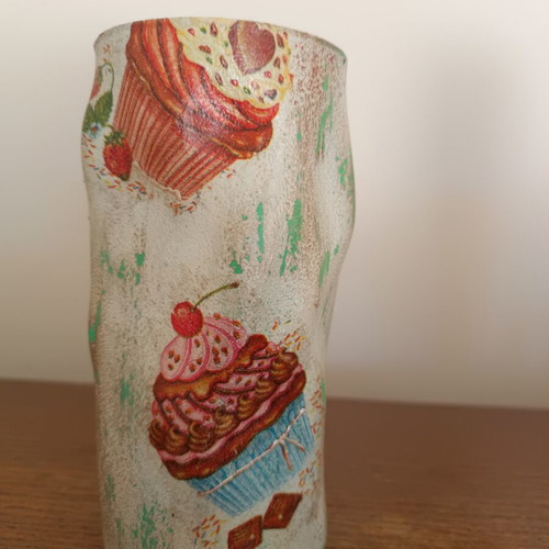Handmade decorative vase with decoupage technique, like new