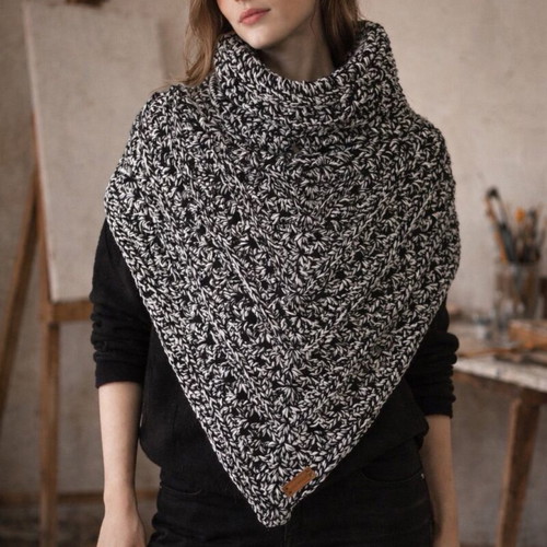 Handmade knitted scarf with hood made to order, black and white