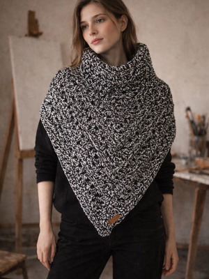 Handmade knitted scarf with hood made to order, black and white
