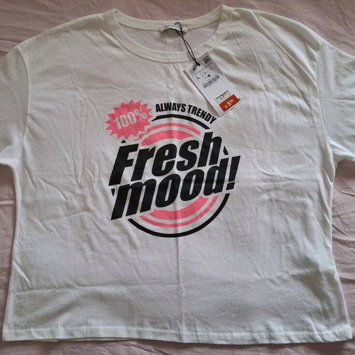 Zara cotton t-shirt new, white and pink, size L