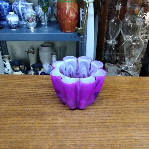 Candlestick made of solid lilac glass like new 9x11x11