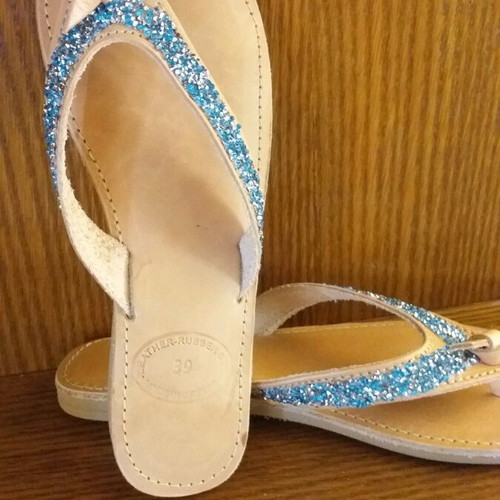 A.L.E. women's leather sandals new size 39 with blue beads