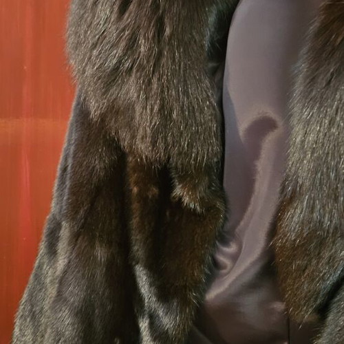 Mink fur coat, size L, black and brown
