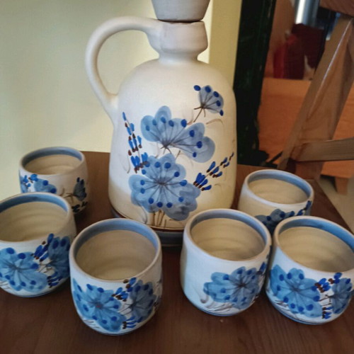 Ceramic jug with cups like new, hand-painted set