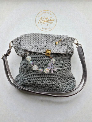 Handmade knitted shoulder bag gray new
