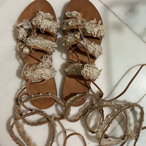 Elina Linardaki gladiator sandals used, size 36 with beads and pearls