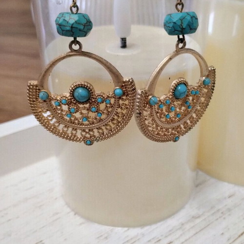 Handmade earrings turquoise and gold color new