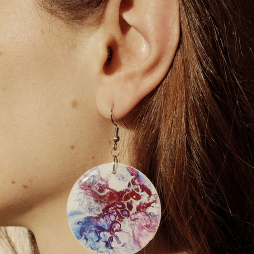 Acrylic earrings new, handmade with wooden base and epoxy resin