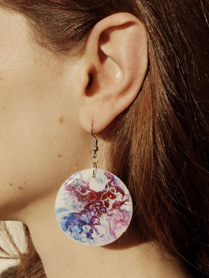 Acrylic earrings new, handmade with wooden base and epoxy resin