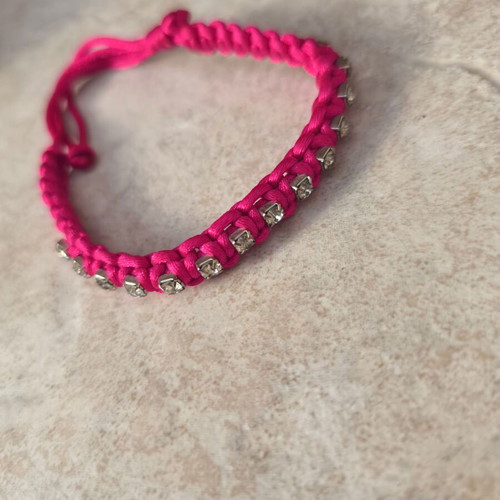 Fabric bracelet fuchsia with rhinestones new