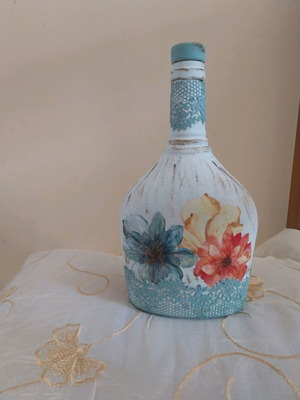 Handmade glass bottle decoupage, height 24 cm, new