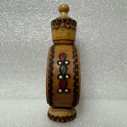 Vintage wooden Bulgaria perfume bottle used
