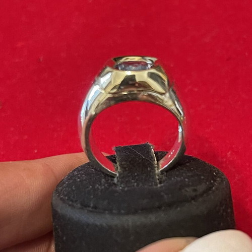 Silver gold ring 925 585 with semi-precious stone, used, size 55