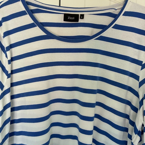 T-shirt Zizzi striped short sleeve new, white and blue, plus sizes