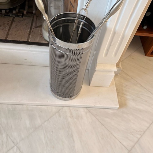 Inox fireplace tool set used with perforated stand