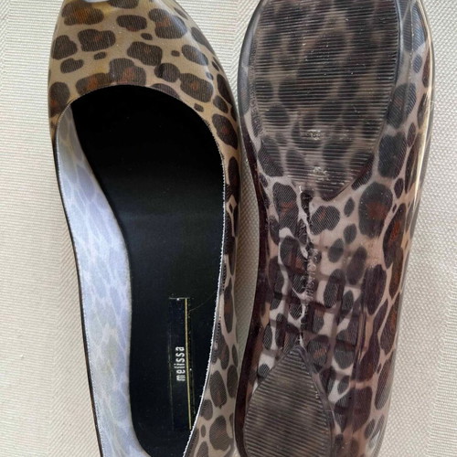 Melissa Ultragirl ballet flats used, beige leopard transparent pvc