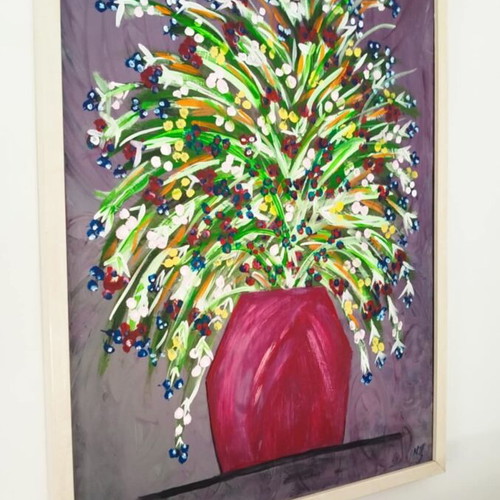 Painting on canvas 70x50 cm tempera vase new