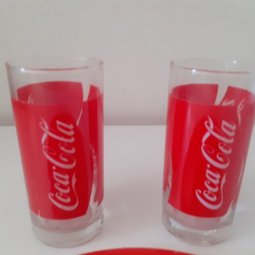 Coca Cola plate and glasses set like new