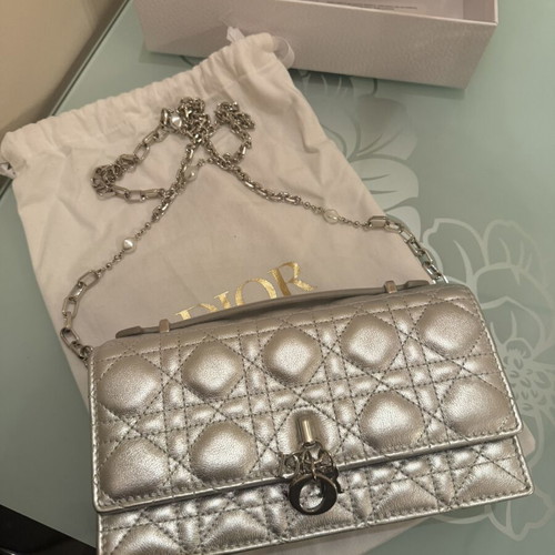 Dior My Dior Mini Bag, iridescent metallic silver cannage lambskin