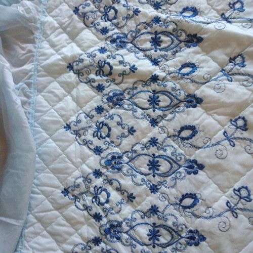 Quilted bedspread new, sky blue with flounces