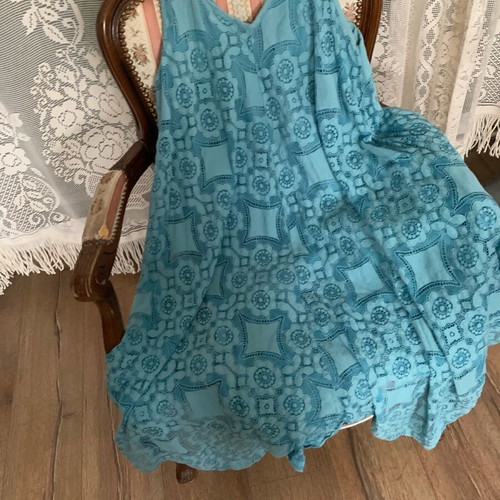 Turquoise lace dress like new, cotton blend, wedding and events