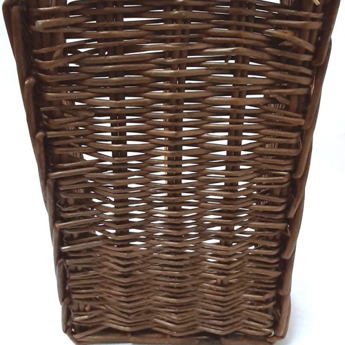 Vintage woven basket 1950s with high handle, natural wicker