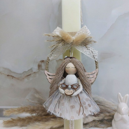 Scented candle with handmade macrame angel decoration new