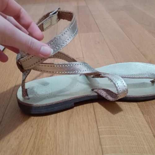 Golden sandals like new, leather, size 37