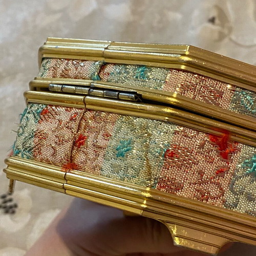 Vintage embroidered octagonal jewelry box used with mirror