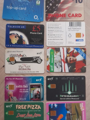 Phone cards used 10 England, 1 Sweden, 1 USA