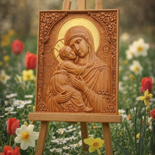 Icon of St. Mary original wood carving new