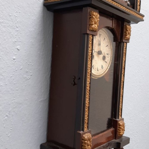 RA Antique Wall Pendulum Clock used, wooden with gold decorations