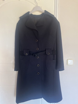 Vintage μάλλινο παλτό «Τσούχλος Boutique» Large, σαν καινούργιο, μαύρο και μπλε