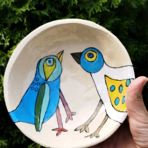 Handmade ceramic bowl used, hand-painted