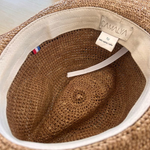 Camaïeu Raffia Sun Hat with Oversized Black Ribbon Bow New