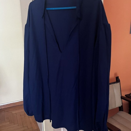 Women's oversized blouse dark blue with boxnow and puff sleeves new