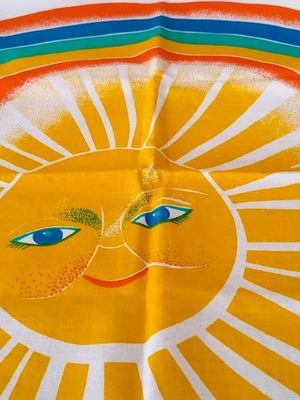 Soviet Vintage Cotton Fabric panel, unused, colorful children's design