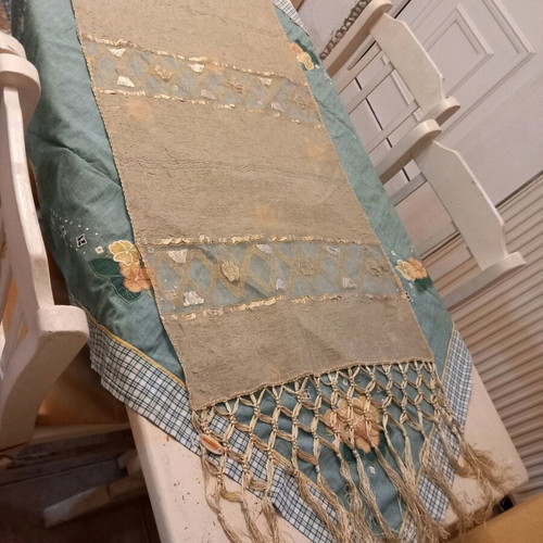 Soufli silk embroidery table runner new, beige
