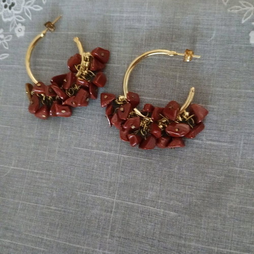 Hoop earrings gold plated like new with red jasper stones