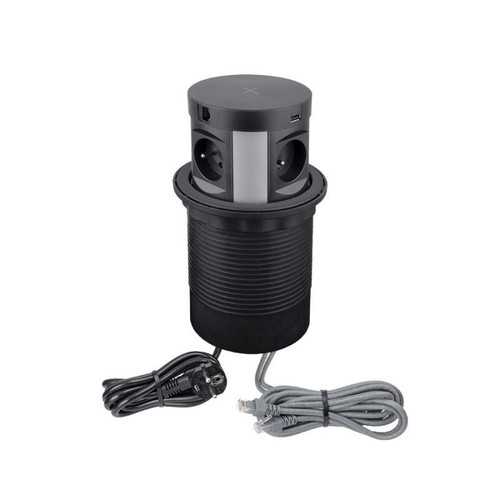 Πρίζα γραφείου Design Light MULTIBOX καινούργια, 4xDE, USB, USB-C, QI, RJ45, 2μ, μαύρο