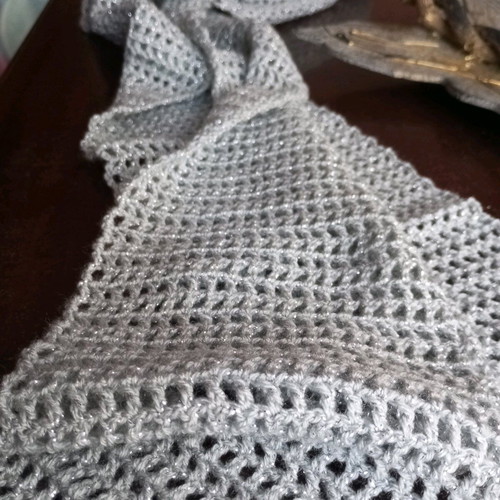 Handmade silver knitted scarf new with subtle shine