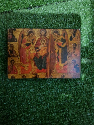 Θρησκευτική εικόνα μεταχειρισμένη με Παναγία ένθρονη και αγγέλους