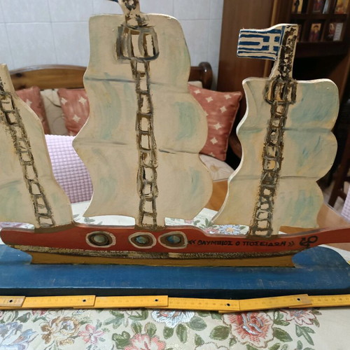 Wooden decorative ship used, handmade