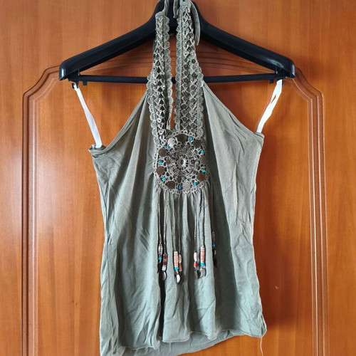 Women's khaki blouse with beads like new