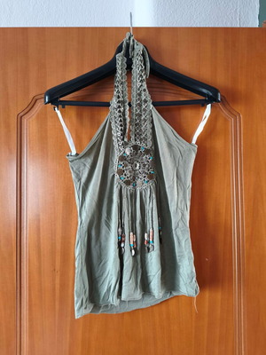 Women's khaki blouse with beads like new